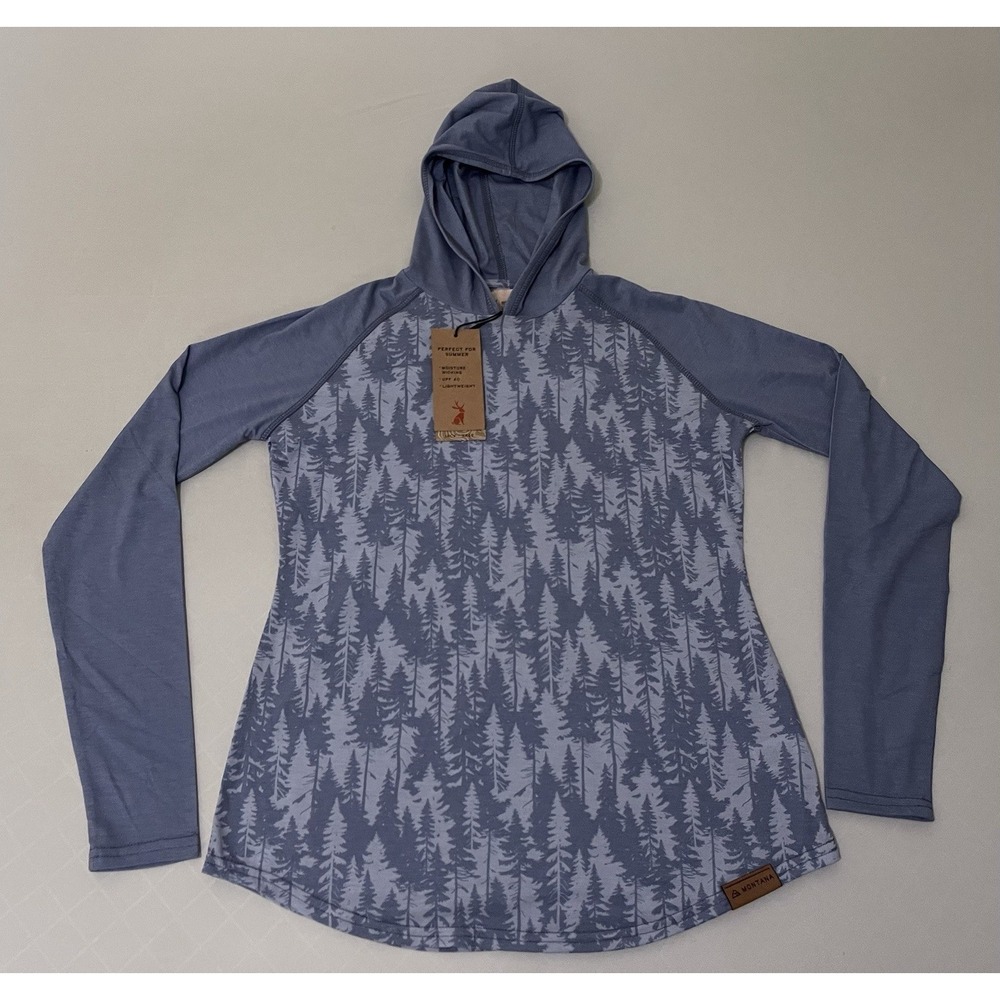 NWT‎ Jack + Sage Mountainside Featherlight Hoodie Blue Forest Print Women Size S